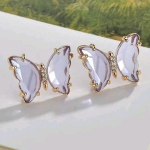 Clear Purple Butterfly Stud Earrings